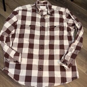 FILSON Shirt Xl Buffalo Plaid Work Shirt Long Sleeve 100% Cotton Brown / White